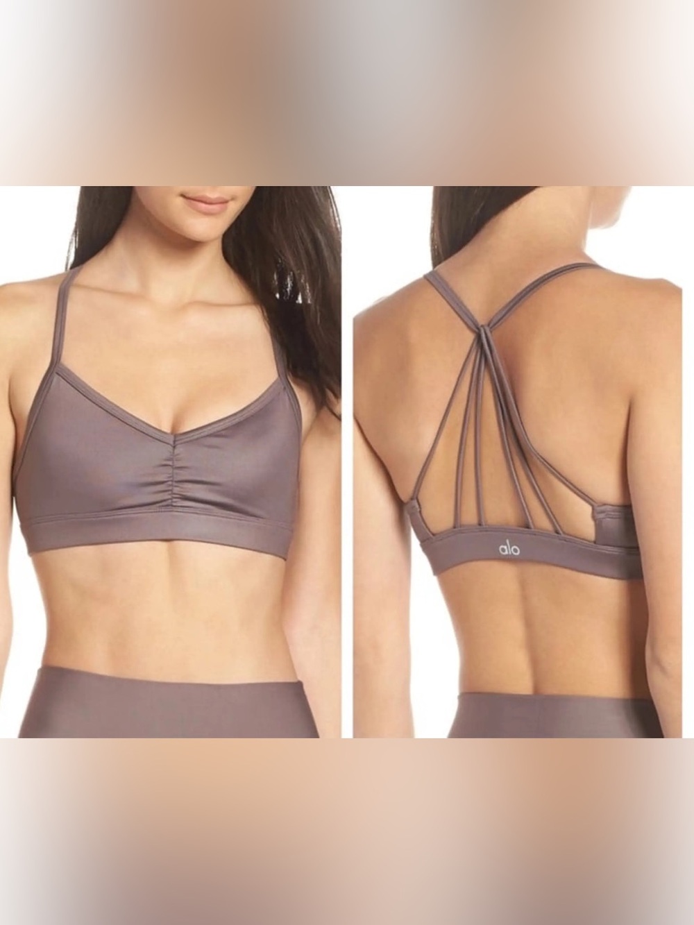 ALO Yoga Strappy Back Sports Bra in Taupe Size Small